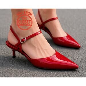 LAST ONE! ZARA Red Patent Slingback Heels NWT – Pointed Toe Kitten Heels